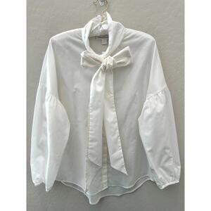 ANTHROPOLOGIE | Mare Mare White Tie-Neck Long Sleeve Blouse | Size Small